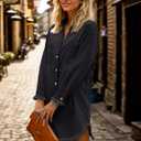 Zilcremo Women Denim Shirt Dresses Long Sleeve Distressed Jean Dress Button Down Casual Tunic Top (Black, M)