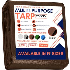 Tarp Cover Brown/Black Heavy Duty 20 Mill Thick Material, Waterproof 20'X30' Great for Tarpaulin Canopy Tent, Boat, RV Or Pool Cover! by Trademark Supplies (Poly Tarp 20X30, Ultra Thick)