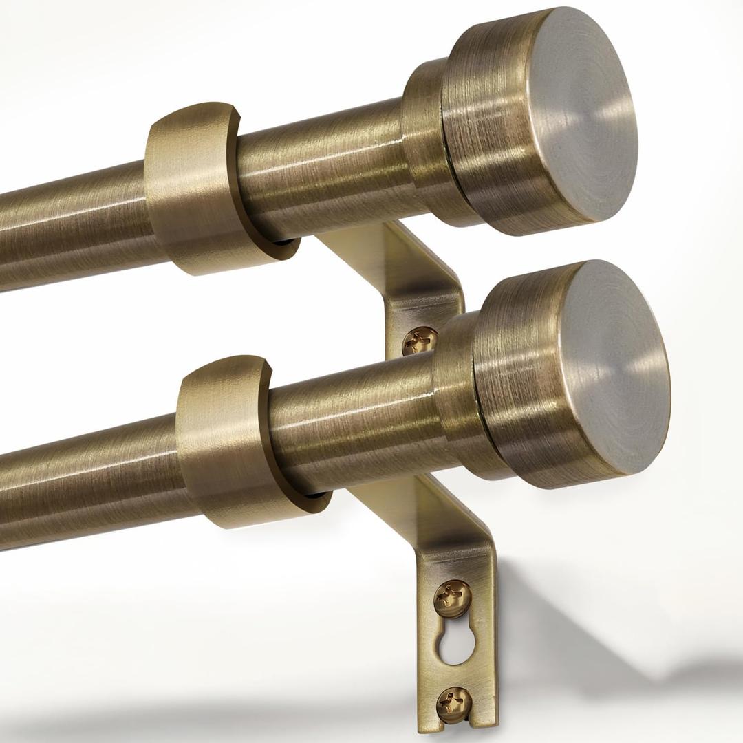 2 Pack Antique Bronze Curtain Rods for Windows 48 to 84 Inches Adjustable Length Heavy Duty 1" Diameter Window Curtain Rod with Solid Metal Finials for Outdoor Farmhouse Bedroom Kitchen Living Room