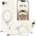 Designed for iPhone 16e Case with Magnetic Invisible Stand Compatible with Mag-Safe Military Drop Tested Shockproof Silicone Phone Cases for Women Men 6.1'', White