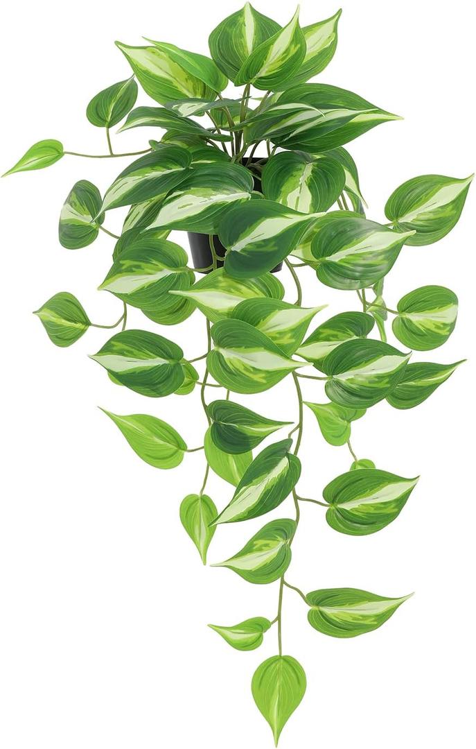 Artificial Devil's Ivy Golden Pothos Fake Plant,Hanging Potted Plants for Wall Home Patio Indoor Outdoor Decor(H 26in) (Medium)