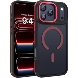 BENTOBEN Magnetic for iPhone 17 Pro Max Case 2025 [Compatible with Magsafe] [Military-Grade Protection] Matte Women Men Colorful Anti-Slip Shockproof Bumper Phone Cases for 17 Pro Max 6.9", Red/Black