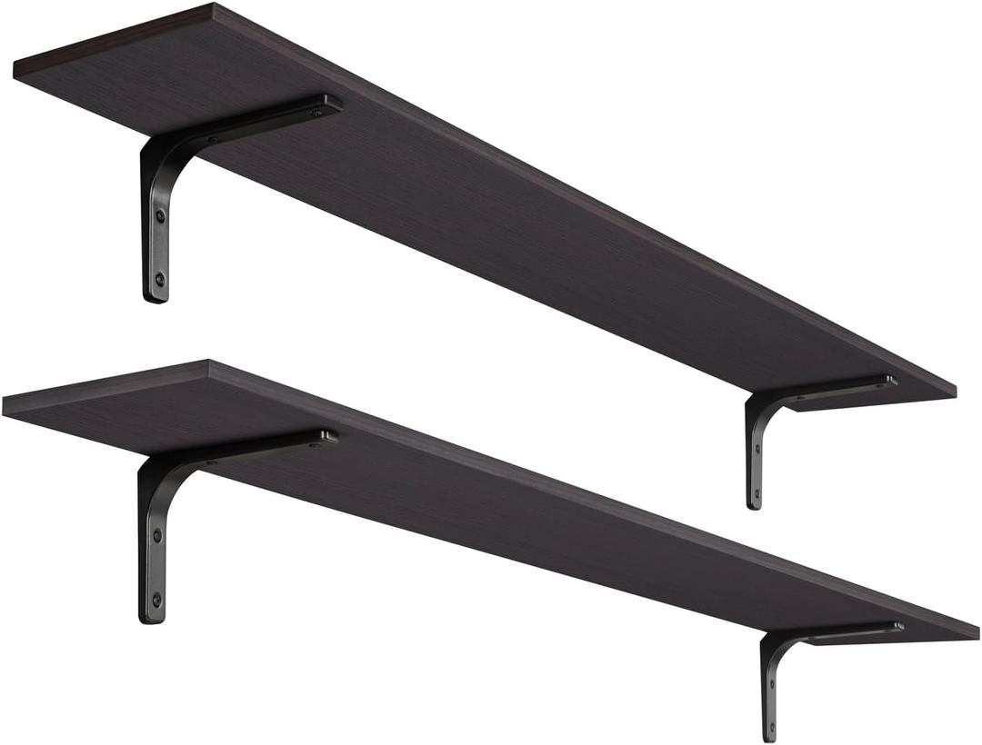 DINZI LVJ Long Wall Shelves, 55.1Inch Floating Shelves Wall Mounted, Extra Large Floating Storage Ledges with Sturdy Metal Brackets, Set of 2, for Living Room, Bathroom, Entryway, Kitchen, Espresso
