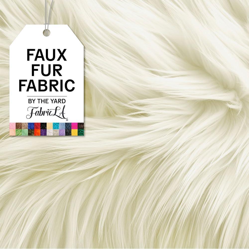 FabricLA Faux Fur Fabric by The Yard - Artificial Craft Fur - 72" X 60" Inch Wide - Fur Fabric for Craft Supply, DIY Furry Plush Projects, Sewing, Decoration, Upholstery, Off White, 2 Yard