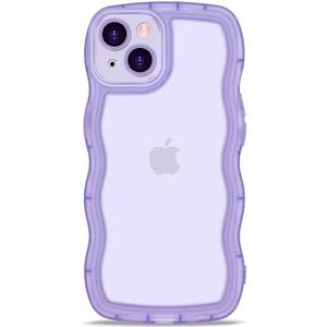 Anuck for iPhone 13 Case Wavy Edge Clear Back Design, Anti-Slip Grip Cute Wave Curly Frame Shape Shockproof Soft TPU & Hard Bumper Protective Phone Case Cover for Women Girls, Clear Purple set of 2