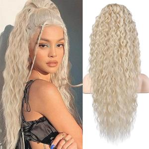 Flufymooz Ponytail Extension, 26 Inch Bohemian Style Drawstring Ponytail Hair Extensions for Women, Long Curly Wavy Pony Tail Natural Synthetic Hairpiece for Women (26 Inch Cool Blonde)