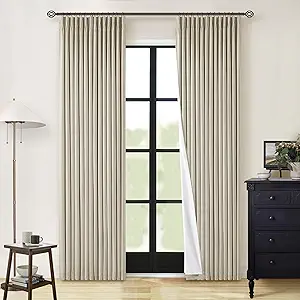 Neutral Pinch Pleated Linen Blackout Curtains 84 Inch Length 2 Panels Insulated Thermal Full Blackout Dual Layer Drapes for Bedroom Living Room Darkening Taupe Pinch Pleat Curtains with Hooks Rings