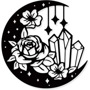 NBEADS Moon Flower Metal Wall Art, Black Moon Phase Boho Hanging Decor Silhouette for Home Bedroom Bathroom Garden Hotel Decoration (Moon Flower--9.72x9.49")