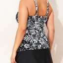 Daci Women Plus Size Tummy Control Tankini with Skirt Two Piece Bathing Suits V Neck Swimsuits Black with White Flower 20 Plus