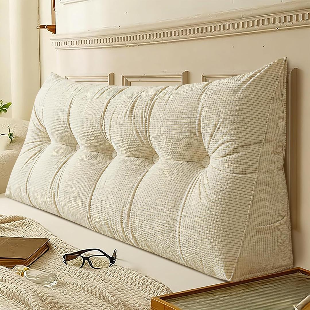 Large Cream White Headboard Pillow Triangular Twin Soft Wedge Pillow Positioning Support Reading Backrest Cushions for Day Bunk Backrest Support, Twin-39x20x8in