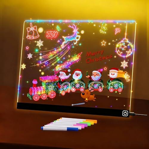 LED Note Board with Colors, 11.8"X9.4" Led Drawing Board Acrylic Dry Erase Board with Light 7 Colors Message Writing Board Night Light with 7 Markers for Home/Office/Christmas Decor, Missing Pieces