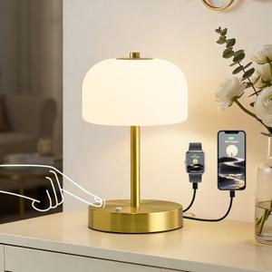 Oneach 9" Touch Control Gold Table Lamp with USB A+C Charging Ports, Dimmable LED Bedside Lamp with 3 Color Temperatures, Small Modern Table Lamps for Bedroom Nightstand Living Room