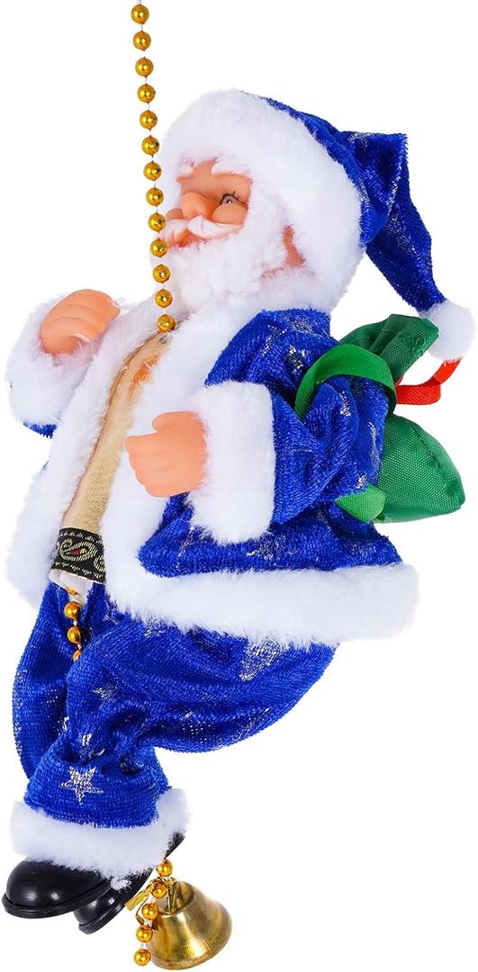 Santa Claus Climbing Decoration - Hanging Christmas Tree Creative with Beaded Rope for Indoor Party Home Ornaments Gift (Blue)