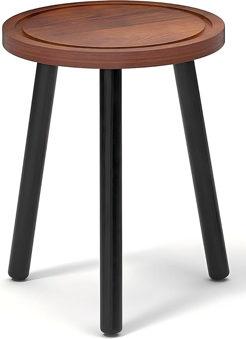 Wood Plant Stands Indoor, 16.7" Tall Plant Stand Outdoor Mid-Century Plant Stool, Single Plant Table Modern Small Round Side/End Table for Living Room, Balcony, Office (Brown)