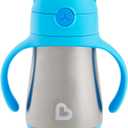 Munchkin Cool Cat Sippy Cup with Straw for Toddlers, Stainless Steel Straw Cup, 8 Ounce, Blue