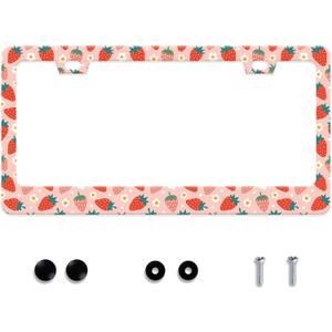 Strawberry License Plate Frame Fruit Stainless Steel License Plate Frame Auto Parts Decoration with Screws License Plate Holder for Men Women 12x6 Inch
