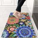 Likiyol Kitchen Rugs Boho Floral Anti Fatigue Kitchen Mat for Floor Bohemian Flowers Non Slip Washable Kitchen Floor Mats, Comfort Standing Mat for Sink, Office, Laundry, 18''x30'', 0.47" Th, Blue