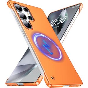Magnetic Ultra Thin Frosted Designed for Samsung Galaxy S25 Ultra Frameless Case 6.9" Slim Minimalist Lightweight Matte Hard Compatible with MagSafe Cover Protective Borderless Case-Orange