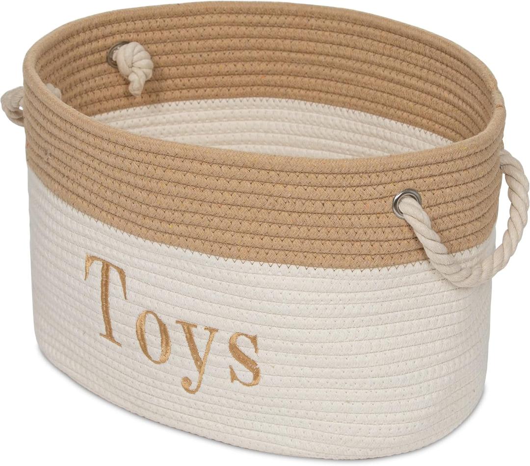 Toy Basket - 15 x 11 x 9 Toy Storage Bin - Embroidered Storage Bins - Tote Bin for Nursery, Playroom, Living Room, Classroom (Toy Bin)
