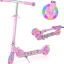 Kick Scooter - Collapsible Portable Kids Push Scooter - Lightweight Folding Design with High Visibility RGB Light Up LEDs on Wheels