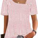WIHOLL Womens Summer Tops Short Sleeve Shirts Square Neck Spring Outfits 2026 Fashion Clothing Blouses (Pink, XXL)
