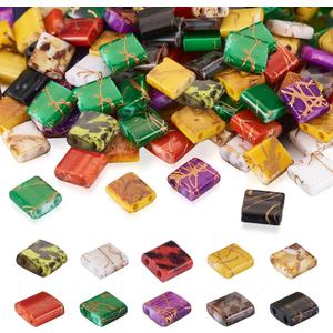 200Pcs Glass Seed Beads Rectangle Tila Beads 5mm 10 Colors 2 Hole Vintage Tile Square Loose Spacer Beads Charms Flat Back Cabochons for Jewelry Making