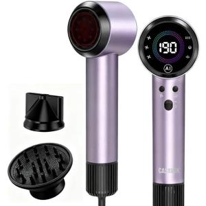 Ionic Hair Dryer with Auto-Adjusting Sensor,AI Hair Dryer with Magnetic Diffuser,160000 RPM High-Speed Hair Blow Dryer (Purple)