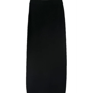 SolyJfux Autumn Winter Wool Knit Skirt Women's Solid Color High Waist Elastic Skirt Size M