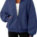 SOFIA'S CHOICE Women Sweatshirt Cute Ladies Streetwear Hoodies Pullover Plain Zipper Sweatshirts Jackets with Pockets Blue Grey Small (Blue, S)