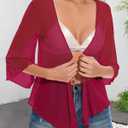 Women's Short Cardigan Bolero Shrug Sheer Tie Front Top 3/4 Sleeve Jacket for Dress (Red, XL)