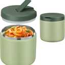19oz Insulated Vacuum Food Jar with Buckle Lid Wide Mouth Soup Thermo for Hot Food Kids Leakproof Stainless Steel Lunch Container- Green-1Pack (17OZ)