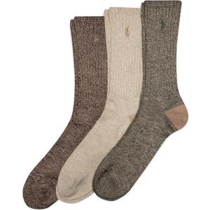 Polo Ralph Lauren Men's Super Soft Ragg Casual Crew Socks-3 Pair Pack-Heel-Toe Reinforcement (6-12.5, Khaki)