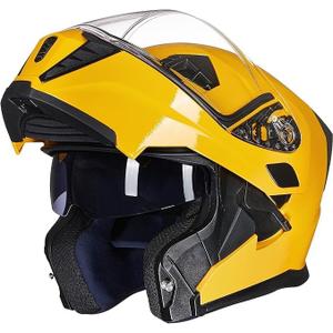 ILM Motorcycle Modular Full Face Helmet for Adult Flip up Dual Visor LED Tail Light Optional DOT (Large, Yellow)