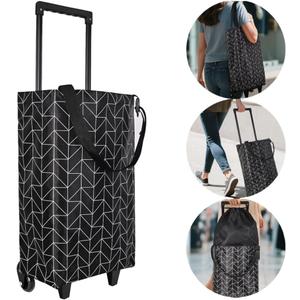 Small Collapsible Shopping Cart,Shopping Cart with Wheels,Folding Portable Waterproof Rolling Bag,Trolley Tote Stair Climbing for Traveling,Gift for Women&Older (Black&Expandable Bag)