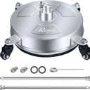RAYNEL 14'' Pressure Washer Surface Cleaner with 4 Wheels, Stainless Steel Housing, 1/4" Quick Plug, 2 Extended Wands, 2 Replacement Nozzles