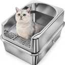 Stainless Steel Litter Box - Entirely Metal high Side Litter Boxs - XXL Stainless Steel Cat Litter Box for Big Cats & Multiple Cats Use-Rugged & Easy to Clean,Odor Free (Step-Sliver, XL)