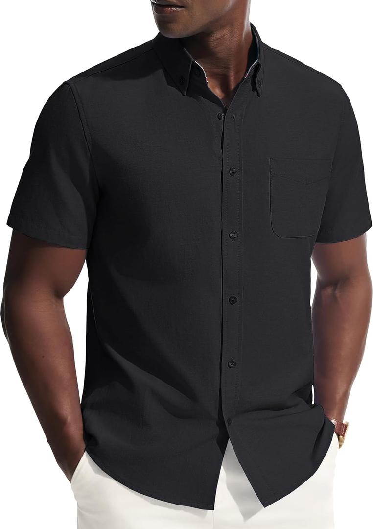 PJ PAUL JONES Mens Dress Shirts Oxford Button Down Shirt Short Sleeve Business Casual Untucked Shirts with Pocket (M)