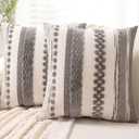 Boho Throw Pillow Covers 18x18 Set of 2 Farmhouse Decorative Cushion Case Striped Square Pillows Cover Chenille Pillow Cases Accent Neutral Pillowcase for Sofa Couch Bed,Gray