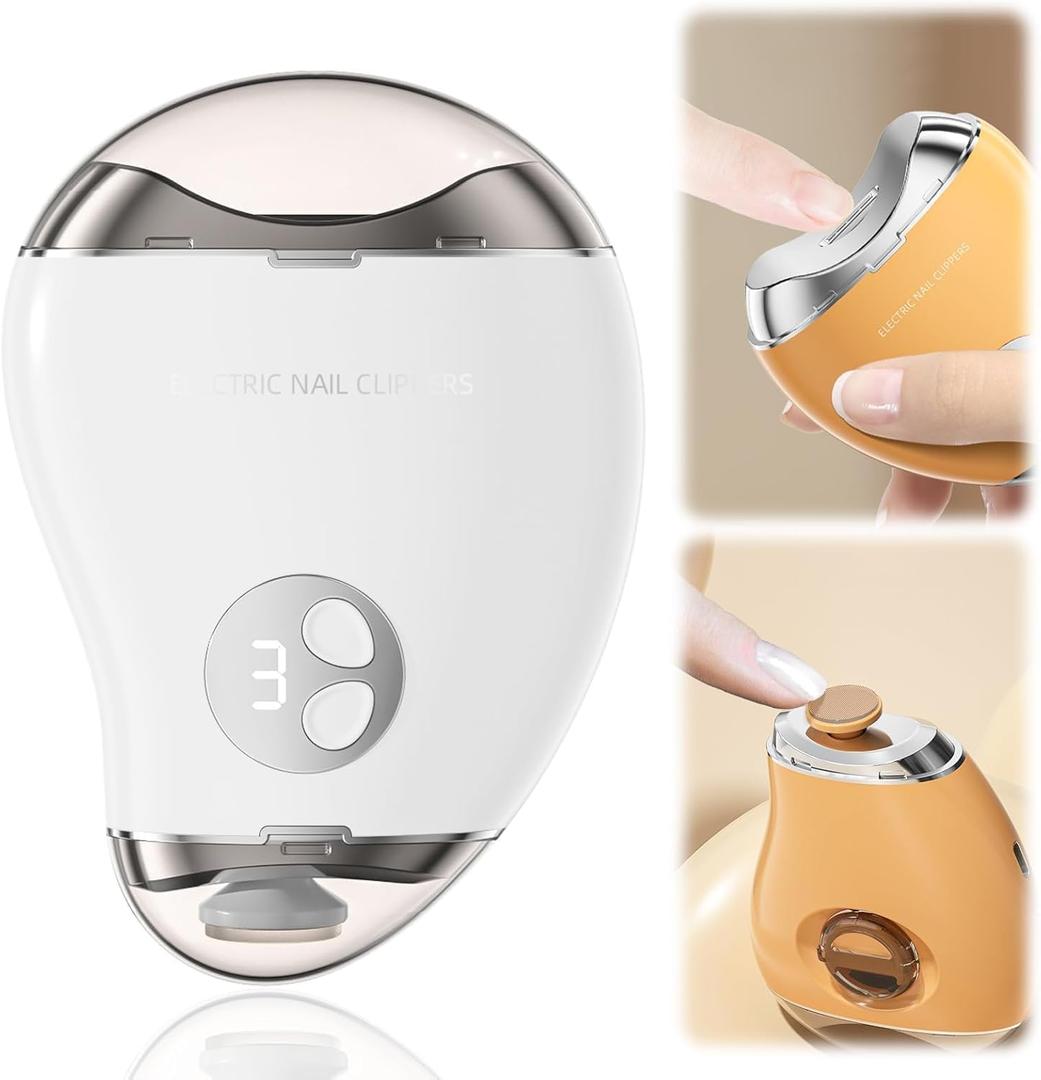 Electric Nail Clipper, 2024 Upgraded Automatic Nail Clipper with LED Light & Nail File, 3 Speed Levels Automatic Nail Clippers, Portable Automatic Nail Trimmer for Kids Adult Seniors (White)