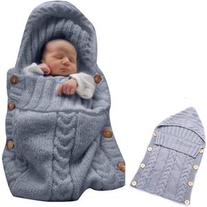 Zhanmai Winter Gray Blanket Knit Sleeping Bag Receiving Blankets Wrap Soft Warm Hat Mitten for Winter Cold Weather