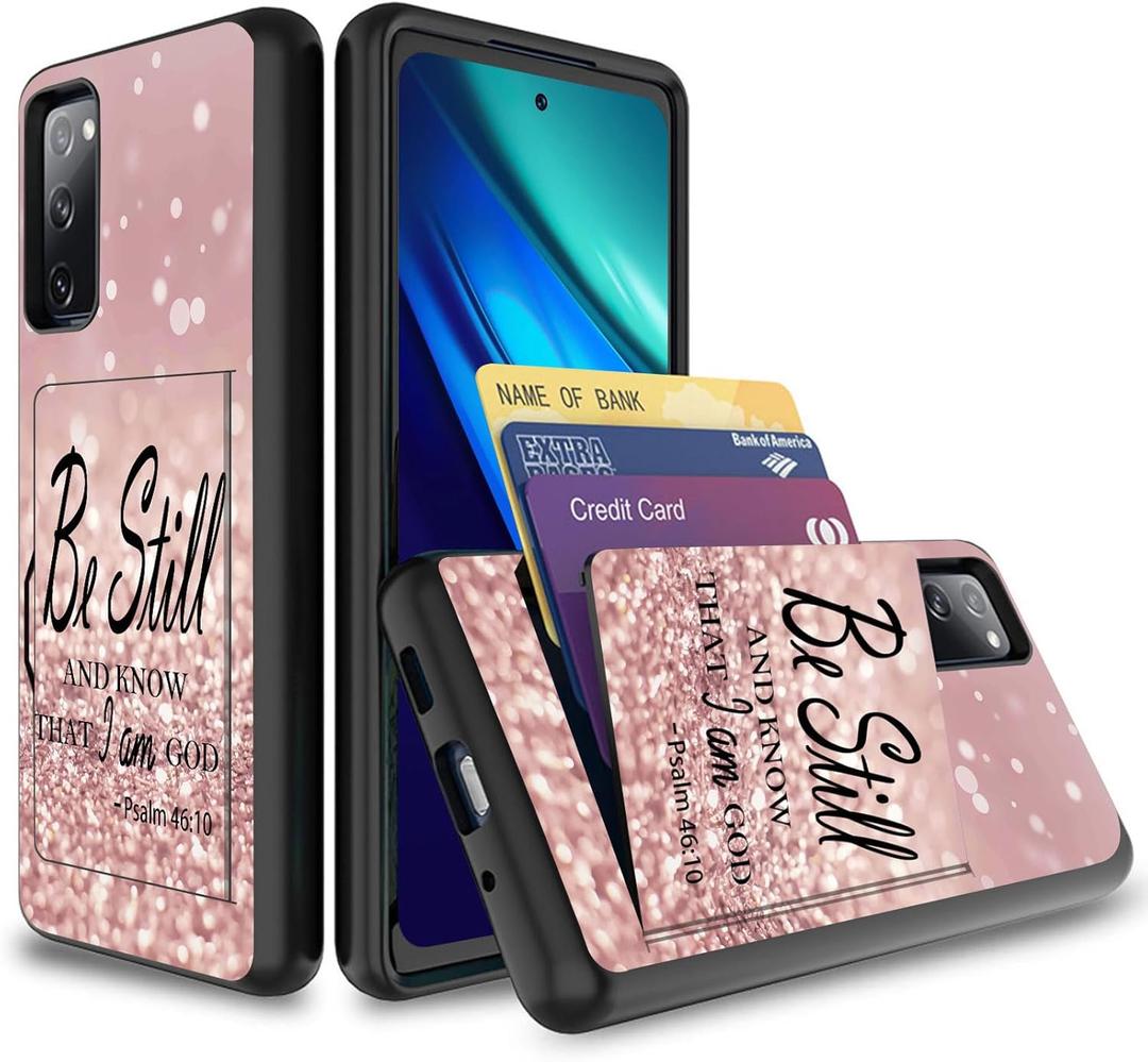for Galaxy S20 FE Case,Wallet Case with Card Holder PC+TPU Dual Layer Hybrid Kickstand Credit Card Protective Case for Samsung Galaxy S20 FE 5G Case (2020),Pink Bible Verse Psalm 46:10