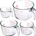 Set of 4 Glass Measuring Cups - Kitchen Mixing Bowl, Liquid Measure Cup, Glass Bakeware Batter Bowls. 1 cup, 2 cup, 4 cup, 8 cup.