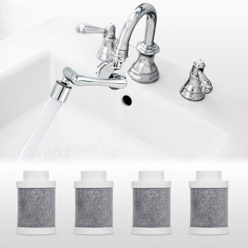 Pure Take Water Filter for Bathroom Sink 1080 Rotating Swivel Faucet Extender Water Purifier for Sink Remove Chlorine, Taste (Carbon Fiber Filter Replacements(4pcs))