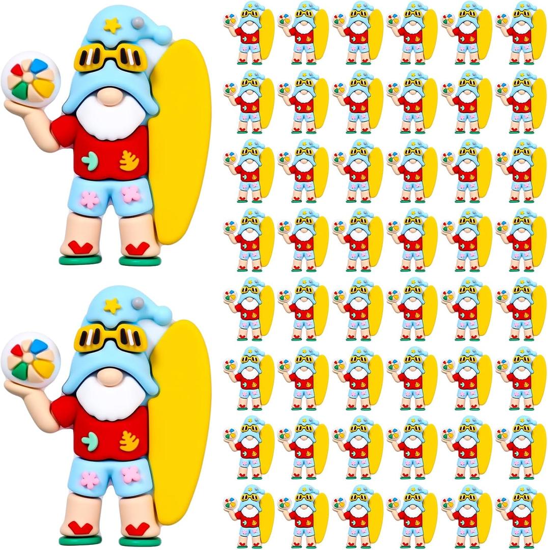 50 Pcs Mini Summer Beach Gnomes Figurines Bulk Small Ocean Rubber Figures to Hide Funny Little Hawaiian Luau Party Favors Gifts Ornament for Home Office Miniature Crafts Decorations