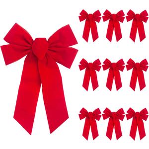 Red Christmas Bows Decorations, Red Velvet Bows for Christmas Tree, 10 PCS 9x13 Large Bow Ornaments for Xmas Tree, Cabinets, Wreaths Garland, Indoor Outdoor Decor, Front Door, Stairs Fence Fireplace