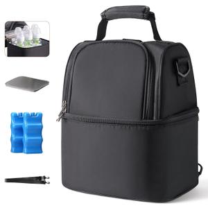 NCVI Breastmilk Cooler Bag with 2 Ice Pack, Breast Pump Bag with Cooler Fits 6 Bottles, Double Layer Breast Milk Cooler Travel Bag Baby Bottle, for Travel, Nursing Mom Daycare, Work, Picnic (Black) (Black)