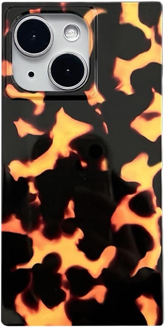 Rectangle Tortoise Print Case for iPhone 15 (NOT Pro) 6.1" Design Turtle Amber Cool Girl Protective Glossy Phone Cover Casing for iPhone15 6.1 inch Brown