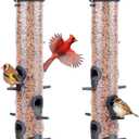 2 Packs Grey Bird Feeder Tube Hanging Feeders, 6 Port Wild Bird Feeders Premium Hard Plastic with Steel Hanger Weatherproof and Water Resistant Great for Attracting Birds 18.2 Inches Large