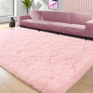 Quenlife Soft Bedroom Rug, Plush Shaggy Carpet Rug for Living Room, Fluffy Area Rug for Kids Grils Room Nursery Home Decor Fuzzy Rugs with Anti-Slip Bottom, 5 x 8ft, Pink