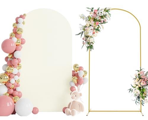 Wokceer 7.2 FT Wedding Arch Backdrop Stand and Arch Cover Metal Arch Stand with Arch Stand Cover for Birthday Party Wedding Ceremony Bridal Baby Shower Event Decor
